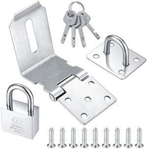 4 tuuman 9 asteen padlock-hakaset, ruostumattomasta teräksestä valmistettu lukko-hakaset, jossa on padlock ja avaimet, oikean kulman turvalukot, portin lukko-hakaset kaappeihin ja vaatekaappeihin (hopea)  |  Lukot ja kiinnikkeet Lukot ja kiinnikkeet Lukot ja kiinnikkeet